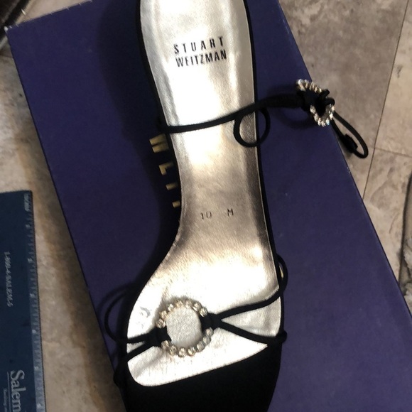 Stuart Weitzman size  10 black ankle wrap heels Rhinestone details - Picture 15 of 15